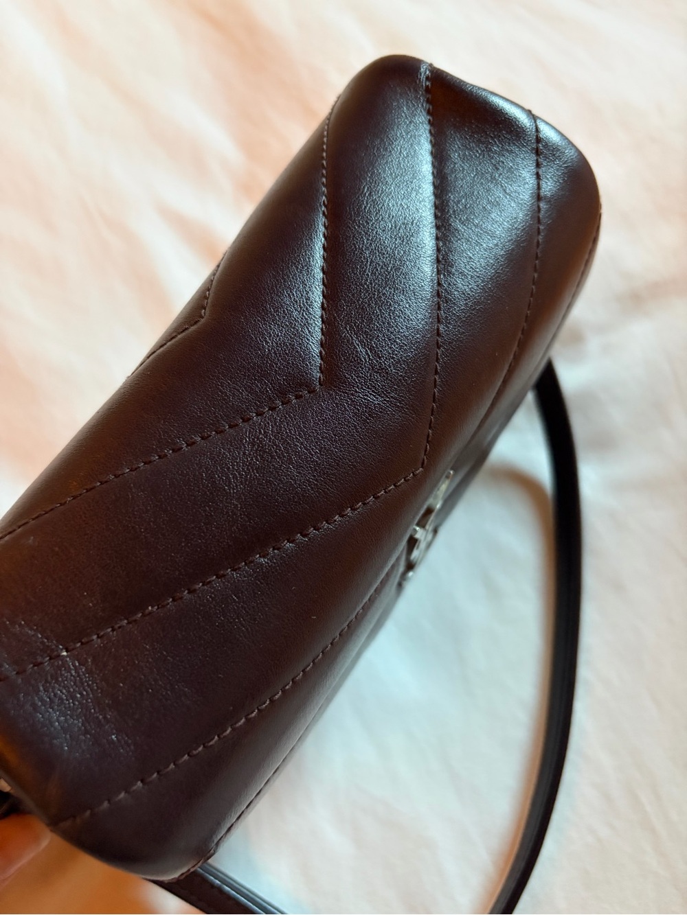 Yves Saint Laurent Burgundy Leather Loulou Bag with silver YSL Logo - Picture 9 of 12